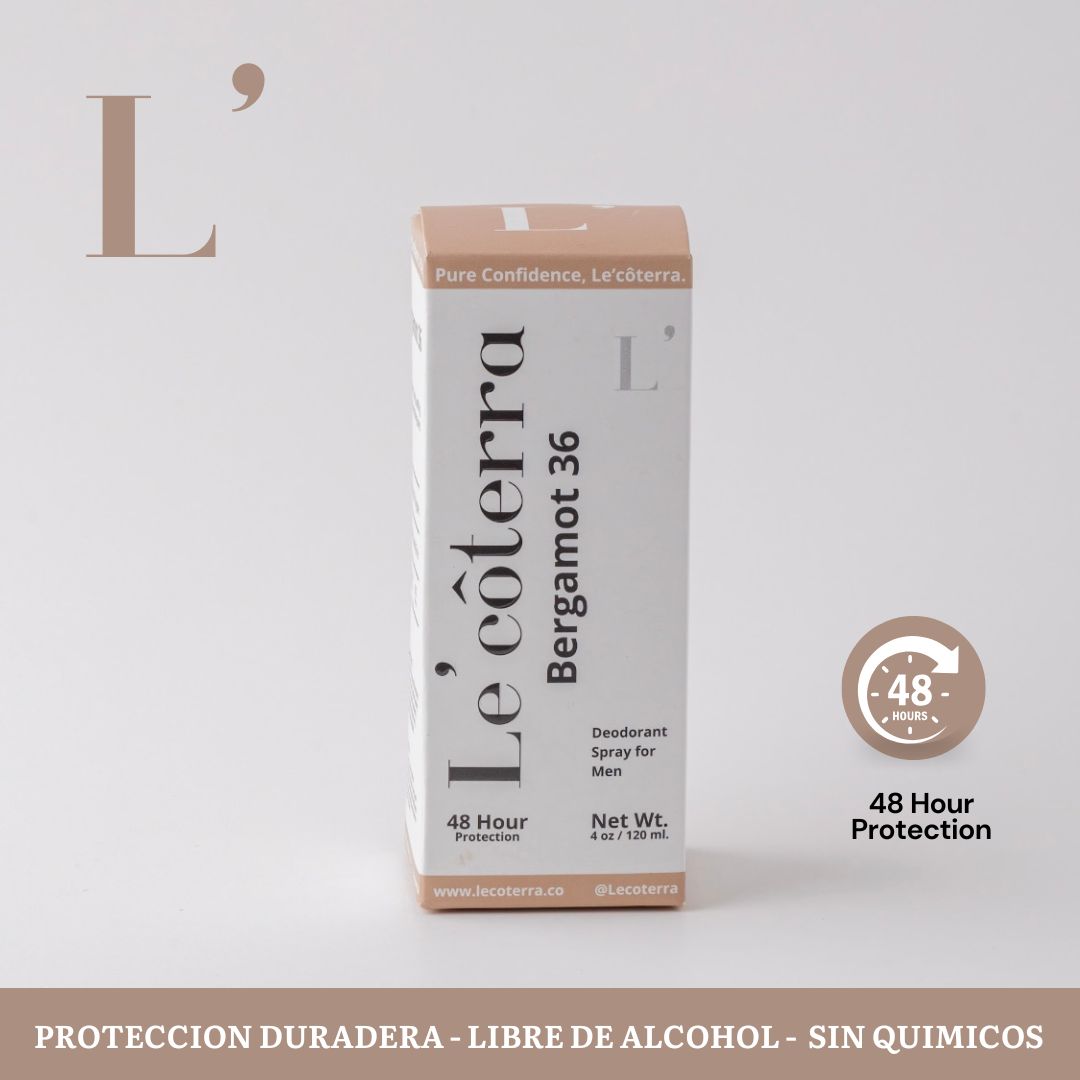 Spray Bergamot 36 de Le'côterra con caja, 48 horas de protección, sin alcohol
