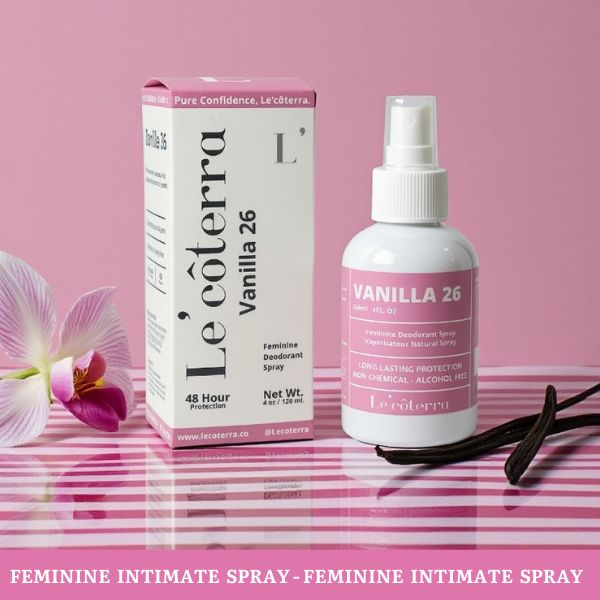 Spray desodorante íntimo femenino Vanilla 26 de Le'côterra con empaque premium y protección de 48 horas