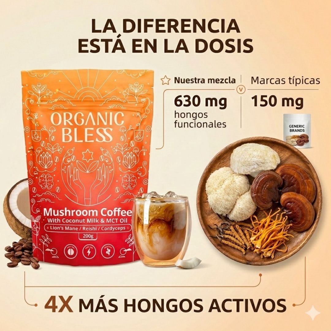 Organic Bless | Café de Hongos Instantáneo con MCT y Energía Natural