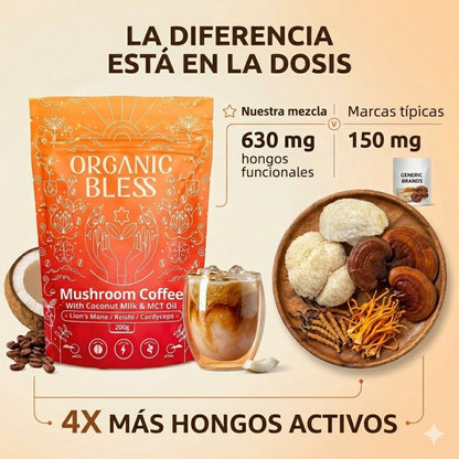 Organic Bless | Café de Hongos Instantáneo con MCT y Energía Natural