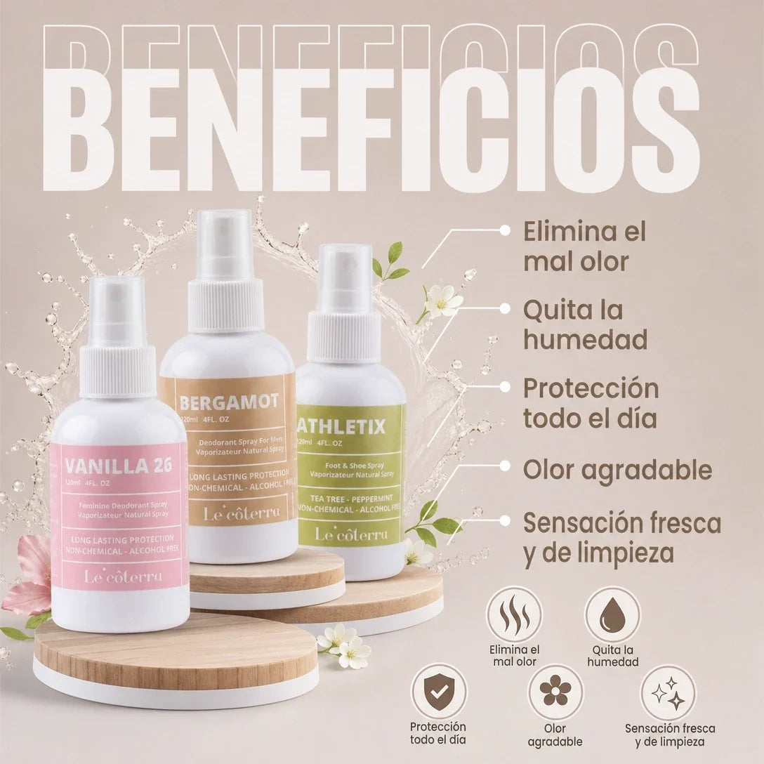 Beneficios de Le'côterra: neutraliza el mal olor, quita la humedad y protege todo el día