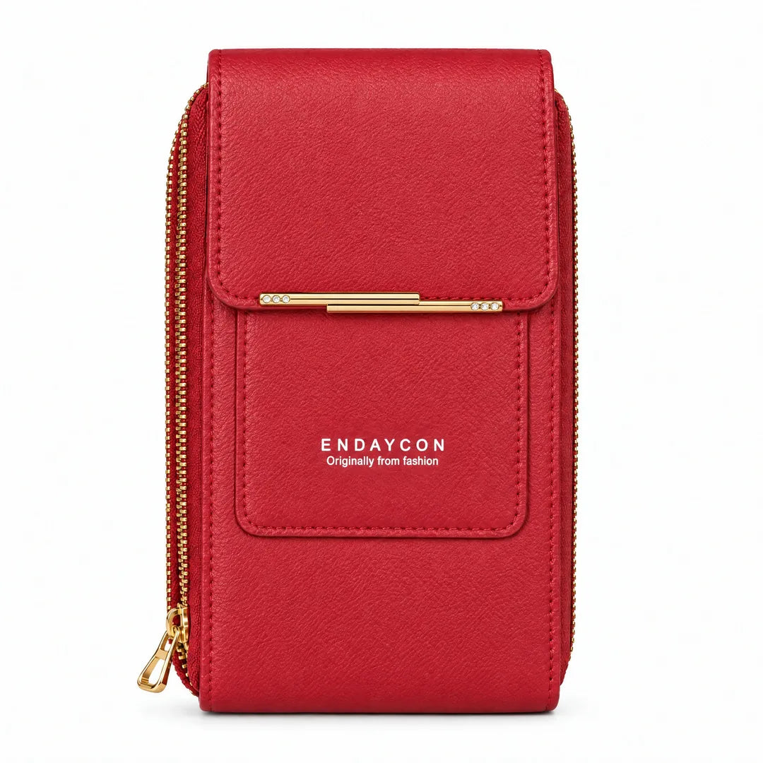 Bolso portacelular rojo carmesí, vista frontal