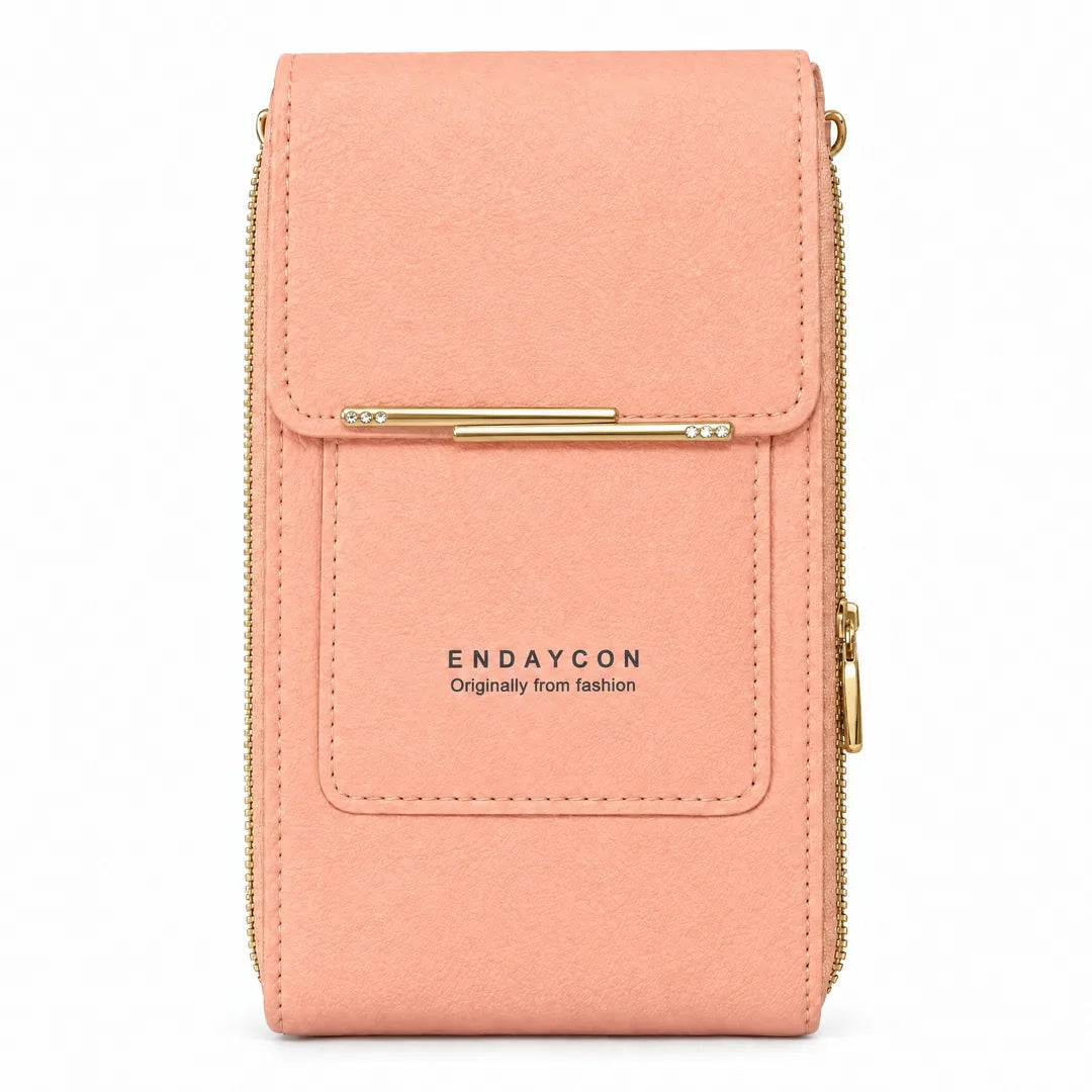 Bolso portacelular palo de rosa, vista frontal