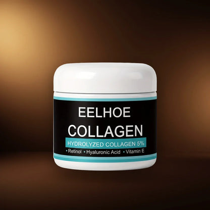 Colágeno Eelhoe, tarro de crema anti-edad de 30 ml sobre fondo cálido